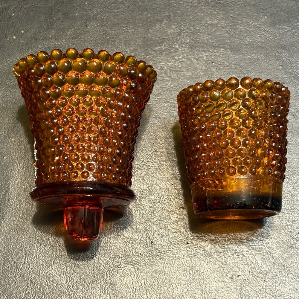 Vintage Amber Glass Votive Candle Holder and Peg Holder set